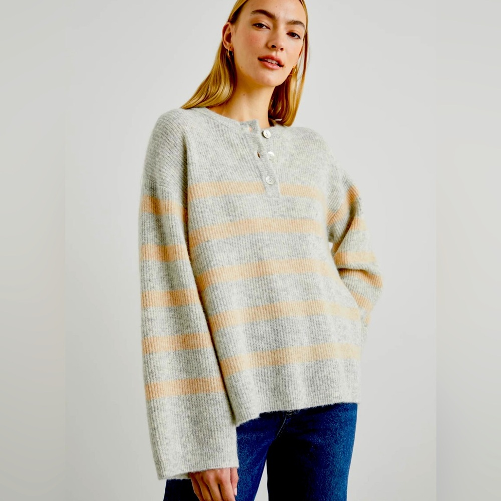 Rails Alicia Sweater, Grey/Gold Stripe, Button detail, Sz XL, NWT